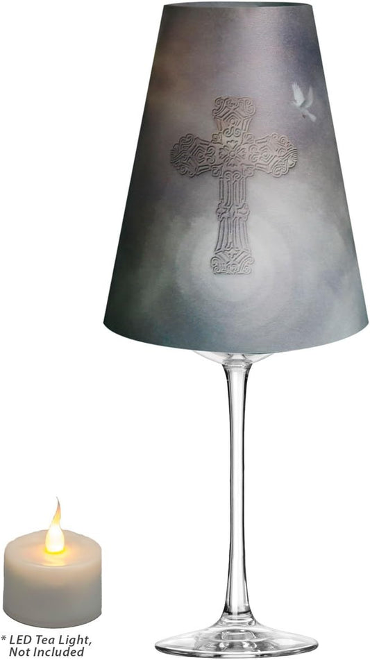 Royal Designs Cross and Dove Vellum Tea Light Paper Wine Glass Lampshade, Party Centerpiece, Set of 20