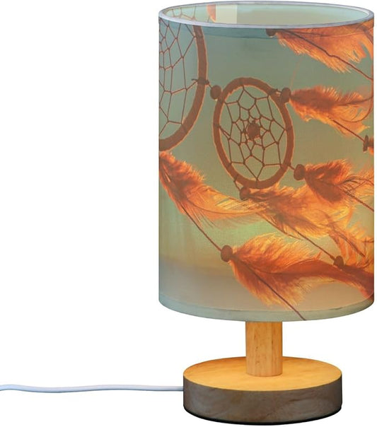 Table Lamp Dream Catcher Sunset Sky Boho Chic Dreamcatcher Ethnic Tribal Nightstand Lamp with Wood Base Fabric Lamp Shade Bedside Desk Lamp for Living Room Bedroom Kids Room Office