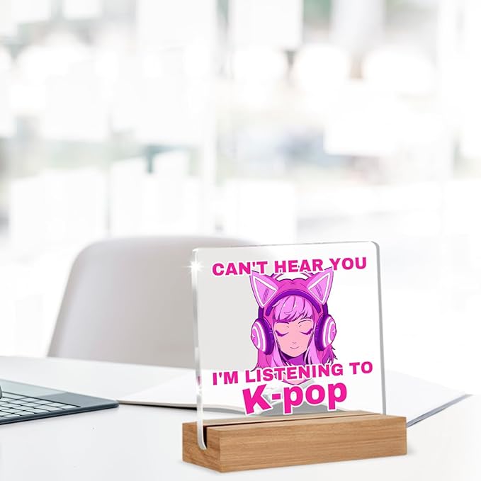 Kpop Gifts for Teen Girls, Music Gifts for Women Sisters Friends K-pop Lovers, Kpop Room Decor, I'm Listening to K-pop Acrylic Plaque Home Office Desk Decor