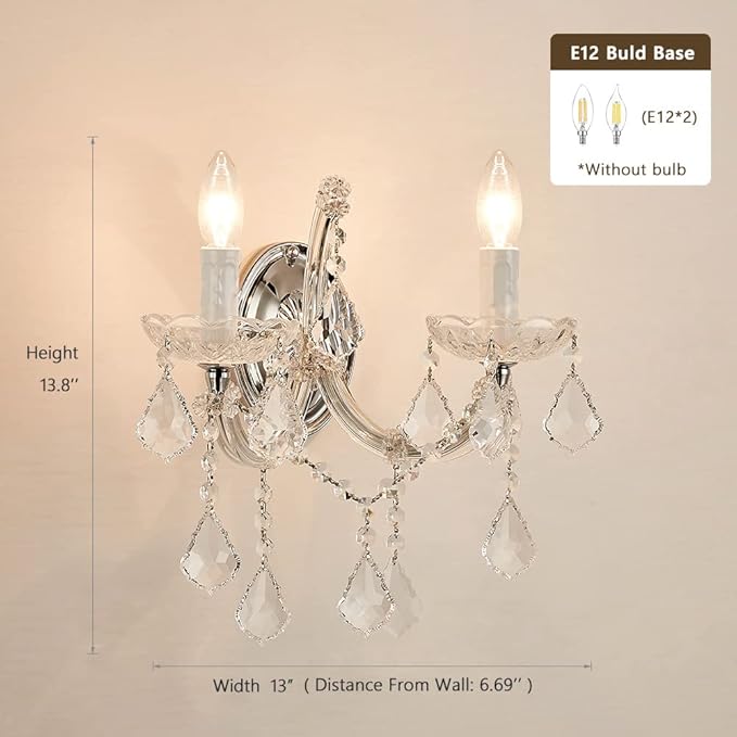 Crystal Wall Lights, Modern Sconces - Brilliant 2 Light Maria Theresa Wall Lamp Light Fixtures, Wall Mounted Lamp for Bedroom, Living Room, Bedside, Corridor