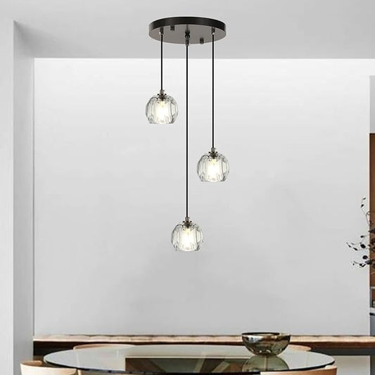 Modern Crystal Pendant Light Fixtures, Round Black LED Ceiling Hanging Lamps, Raindrop Crystal Chandelier for Bedroom, Dining Room Kitchen Island Bathroom