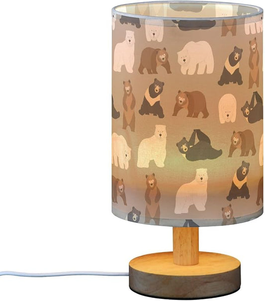 Bears Animal Pattern Brown Bear Polar Bear Black Bear Table Lamp with Wood Base Fabric Lamp Shade Bedside Nightstand Desk Lamp for Living Room Bedroom Kids Room Office