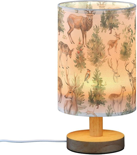 Bedside Table Lamp Woodland Animals Deer Nightstand Lamp with Wood Desk Lamps for Bedroom Living Room Nursery Office Home Decor
