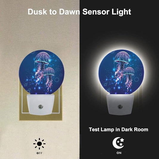Jellyfish Nightlight Exotic Sea Ocean Creature Aquatic Animals Night Lights Plug into Wall Dusk to Dawn Sensor Round Night Light for Adults Boys Girls, 0.5W Energy Efficient