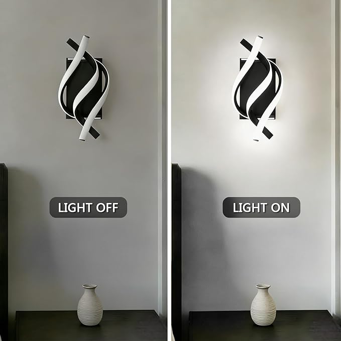 Wall Sconce of 2, Modern Wall Light Fixture Black Wall Mount Light for Mirror,Bedside, Bathroom, Bedroom, Hallway