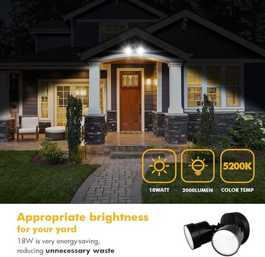 LUTEC P6221B-D2D 2000 Lumen 18 Watt 28 LED Dual-Head Flood Light Outdoor Dusk to Dawn Waterproof Exterior Security Wall Light for Patio, Garden,Yard-Black