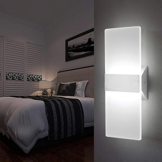 LED Wall Sconce Modern Wall Light Lamps 12W Cool White 6000K Up and Down Indoor Acrylic Lighting Fixture for Living Room Bedroom Hallway Conservatory Home Room Decor Not Dimmable No Plug(3 Pack)