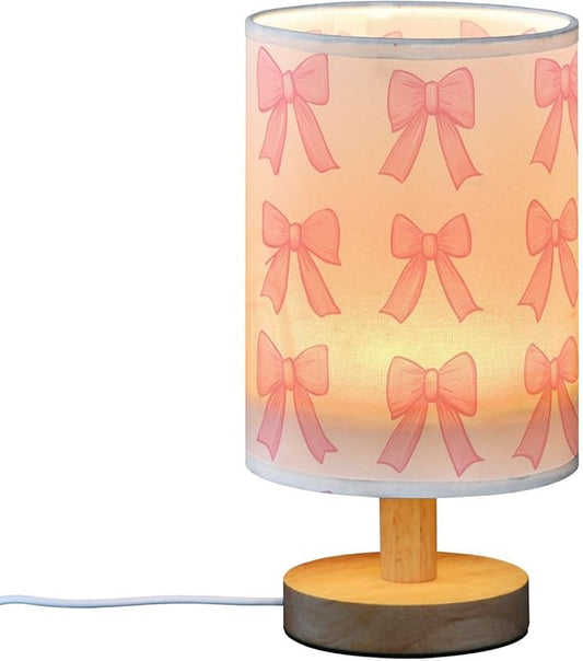 Bedside Table Lamp Cute Pink Bows Nightstand Lamp with Wood Desk Lamps for Bedroom Living Room Nursery Office Home Decor