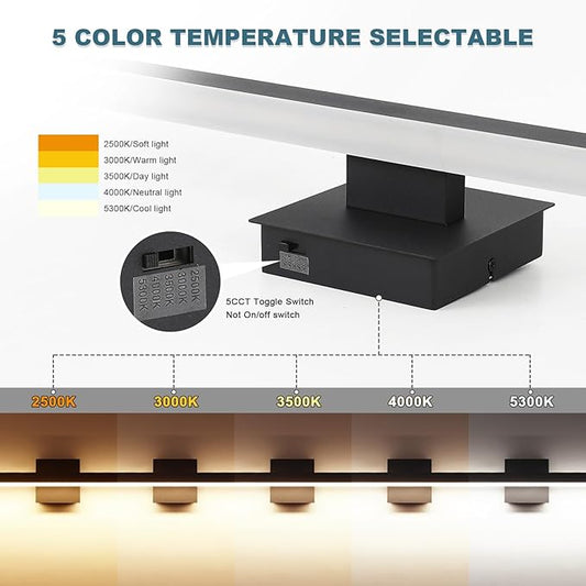 Joossnwell Black Bathroom Light Fixture Over Mirror 5CCT Dimmable Vanity Lights Bar for Bathroom Modern Bath Vanity Light 31.5 Inch Led Bath Lamp ETL Certificated