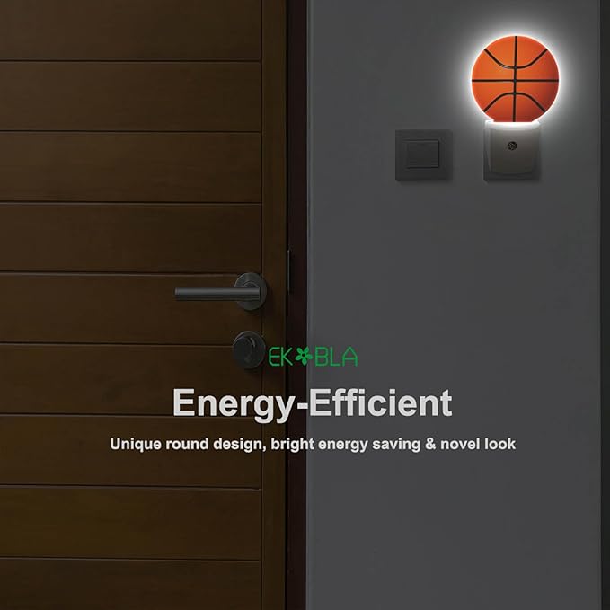 EKOBLA Basketball Night Light for Kids, Black & Orange Sports Design Night Light Plug in with Dusk to Dawn Sensor, Soft Warm Energy Saving Nightlight for Boys Room Men Cave