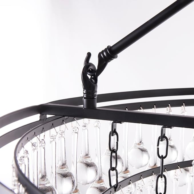 TOCHIC Black Crystal Chandelier 24 inch, Modern Farmhouse Light Fixtures Ceiling Hanging Crystal Pendant Lighting for Bedroom, Dining Room, Kitchen Island Light, Living Room Chandelier, 3 Tiers