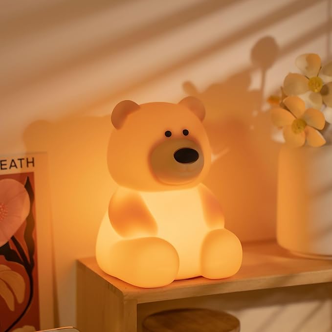 QANYI Teddy Bear Night Light – Soft Squishy Silicone Touch Lamp, USB Rechargeable & Dimmable, Cute Bedroom Decor for Kids Nursery, Birthday Christmas Gift for Toddlers, Girls & Boys