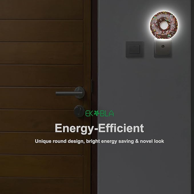 EKOBLA Donut Plug-in Night Light, Chocolate Dessert Snack LED Nightlight for Kids, 0.5W for Stairway, Hallway & Bedroom