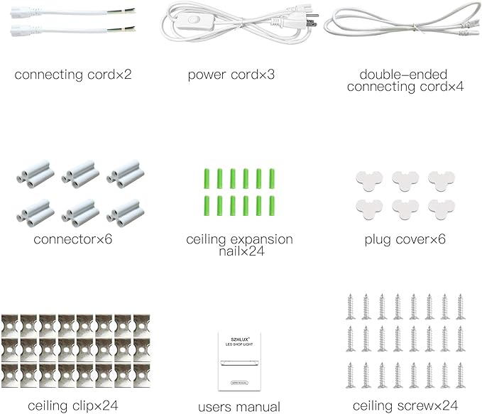 SZHLUX 6 Pack LED Shop Light 4FT 60W, 8700LM, Linkable Utility Ceiling Light 5000K Daylight White for Garage, Super Bright Integrated Lights, Under Cabinet