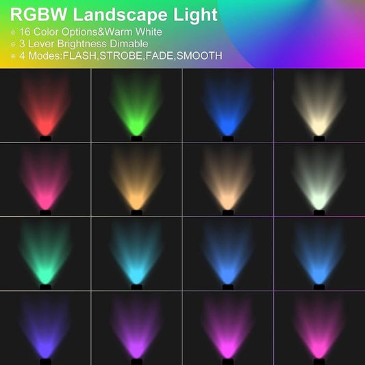 12W RGBW Landscape Spotlight,Color Changing120V Landscape Lighting with Remote,IP65 Landscape Lights 16 Colors +Warm White Garden Decorative Lamp with US 3 Prong(8Pack)