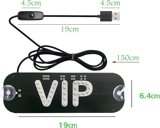 VIP Sign - Green Neon Lights, Lounge Decor with DC12V USB Car Charger Inverter for Bar, Hotel, Cafe, Rideshare Driver