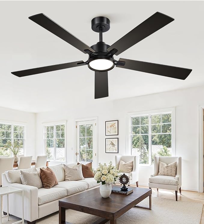 52 Inch Ceiling Fan with Lights and Remote, Smart APP Control, Dimmable with All-Setting Memory, Quiet DC Motor Reversible Blades, Damp Rated Modern Ceiling Fan for Bedroom Patio Living Room