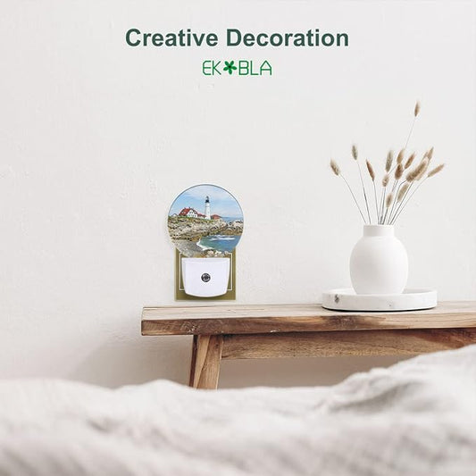EKOBLA Lighthouse Plug-in Night Light, Coastal Seaside Lighthouse LED Nightlight for Bedroom, Living Room & Bathroom