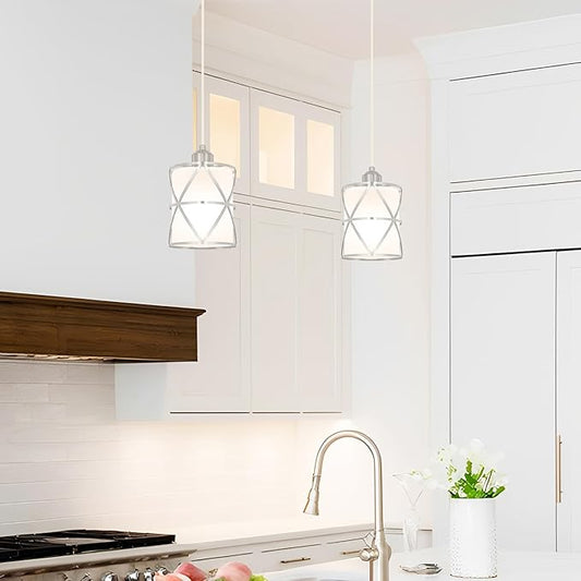 2 Pack Brushed Nickel Pendant Lights for Kitchen Island, Pendant Lights Kitchen Island with 5.51in Frosted Glass Shade, Adjustable Modern Hanging Lights - 59.06 Inch Cord for Dining Room, Entryway