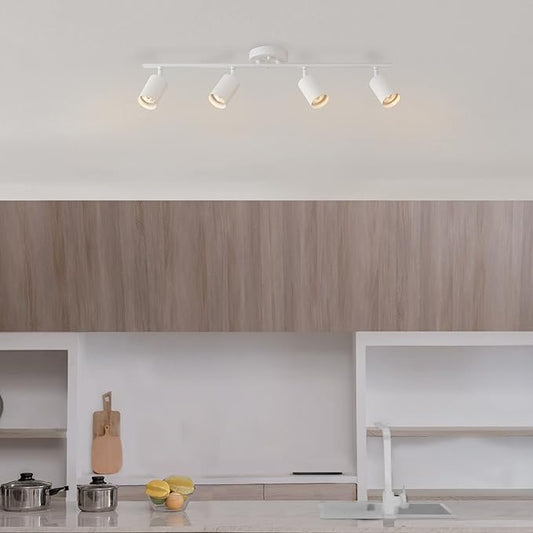 Globe Electric 57011 4-Light Track Lighting, Matte White Finish, Adjustable Cylindrical Heads, GU10 Base, Dimmable, Modern Low-Profile Design