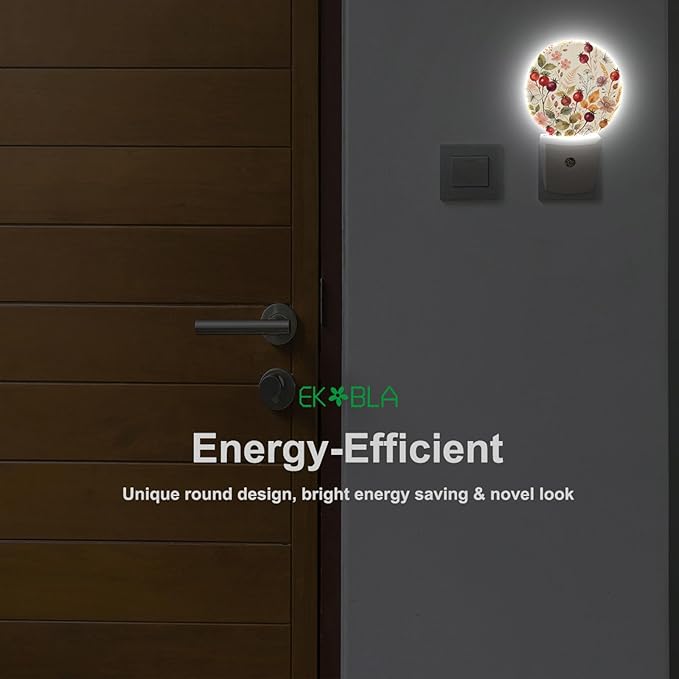 EKOBLA Vintage Flower & Butterfly Night Light, Colorful Floral Plug into Wall with Dusk to Dawn Sensor, Warm Nightlights for Bedroom, Bathroom, Hallway, Kitchen, Gifts for Girls Women