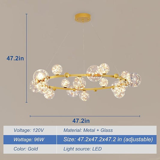 Depuley Sputnik Chandelier Light Fixture: 47.24" Modern Gold Bubble Glass Chandeliers for Dining Room - 18-Light Mid Century Globe Pendant Lighting for Kitchen Island Bedroom Foyer Living Room