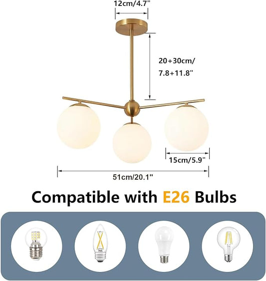 Mid Century Modern Globe Pendant Light 3 Light Gold Globe Sputnik Chandeliers Ceiling Mount Milk White Glass Ball Chandelier Light Fixture Brushed Brass Chandelier Light Fixture