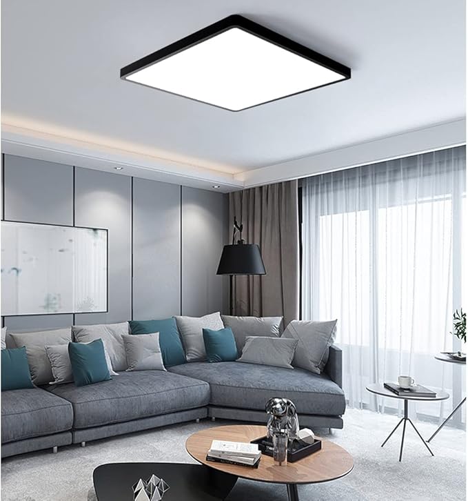 12inch 24W LED Flush Mount Ceiling Light, 3000K Square LED Ceiling Light, Black Flat Panel Lighting for Bedroom, Kitchen, Living Room