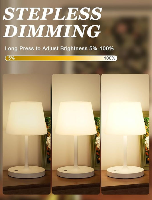 Kakanuo White Cordless Shower Lamp Waterproof, Rechargeable Table Lamp with 4000mAh Battery, Touch Dimmable Desk Light for Outdoor, Kitchen, Bathroom, Camping, Patio, IP54