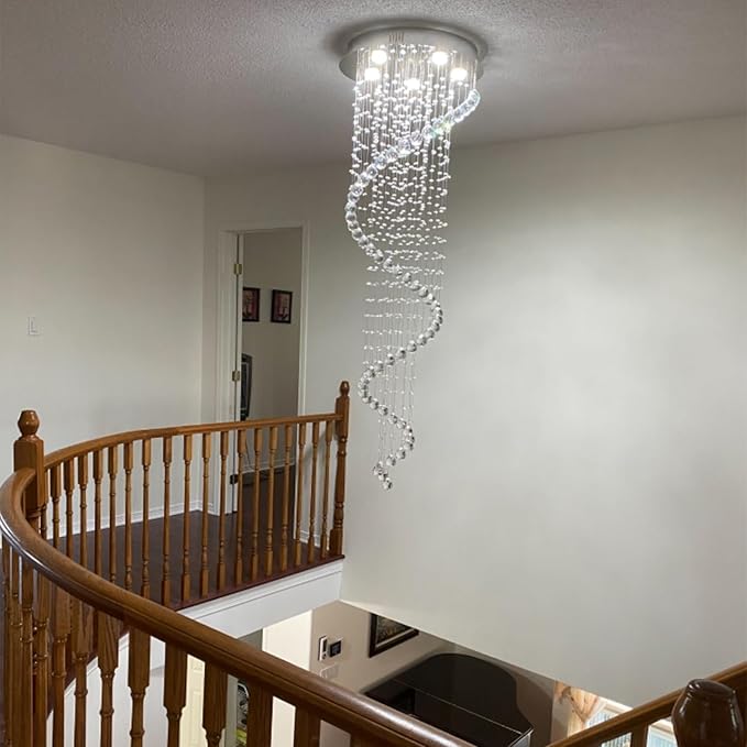 Elegance Spiral Chandelier for Dining Area, Modern Swirl Raindrop Chandelier Light Fixture for Foyer Hallway Crystal Chandeliers for High Ceilings, Modern Hanging Light D15 x H31 of CRYSTOP