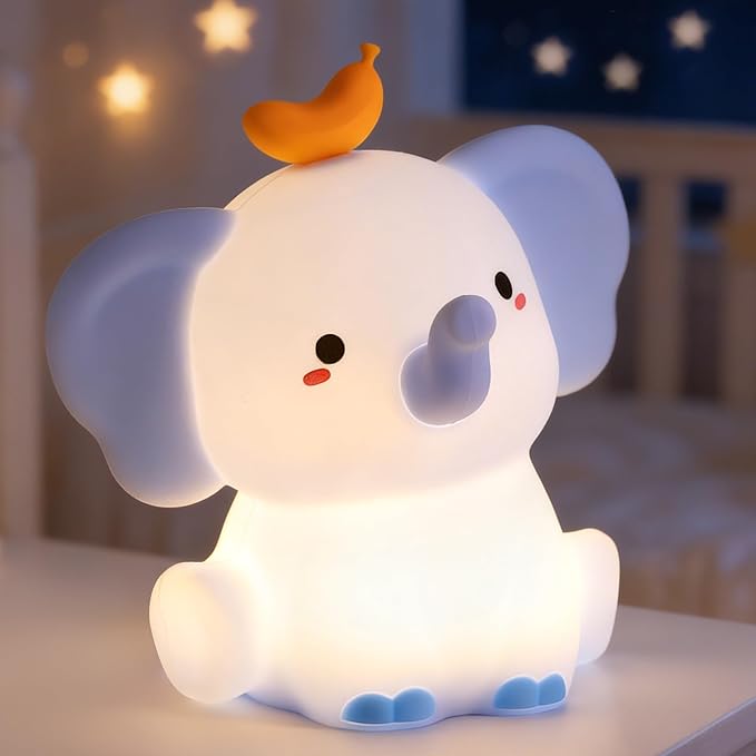 Attivolife Elephant Night Light, Cute Elephant Squishy Silicone Touch Lamp, Nursery Bedside Room Decor Rechargeable Nightlight with Dimmable Timer, Birthday Xmas Gifts for Toddler Kid Boy Tee (Blue)