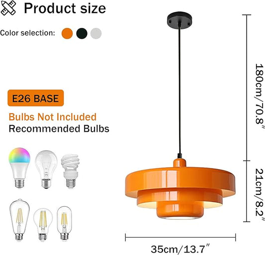 Mid Century Pendant Light Fixtures Orange Ceiling Pendant Lighting 3-Layer Metal Shade Design Vintage Hanging Light Flush Mount Light for Kitchen Island Dining Table Hallway (Orange)
