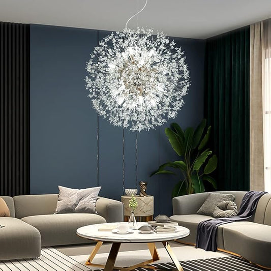 Modern Crystal Chandeliers 16-Light Chrome Dandelion Light Fixture,Firework Chandelier,Personalized Ceiling Hanging Lighting for Living Room,Dining Room,Kitchen,Bedroom Chandelier