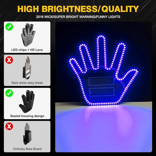 LED Gesture Light Comical Car Finger Light with Remote Ideal Gifted Car Accessories Funny Back Window Sign Car Gadget & Road Rage Sign Give The Love & Wave & Yead to Drivers-Blue