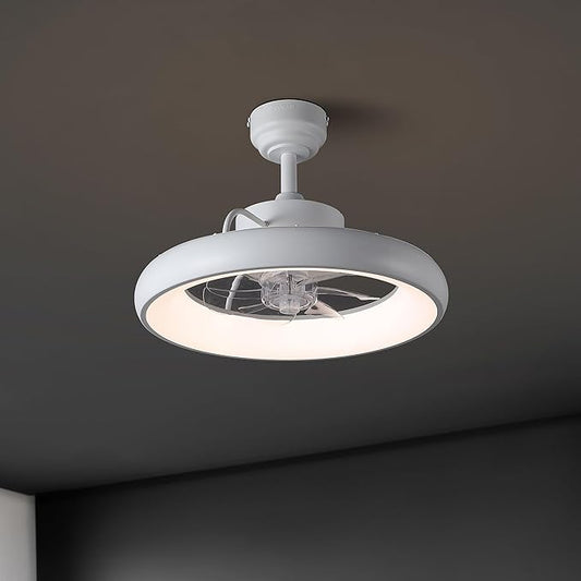 Oval AIR Loren 20" Small Smart Ceiling Fan with Light, Semi Flush Mount, Quiet 6-Speed Reversible Motor, Dimmable LED, Adjustable CCT, App & Remote Control, Minimalist, White AIR8002D