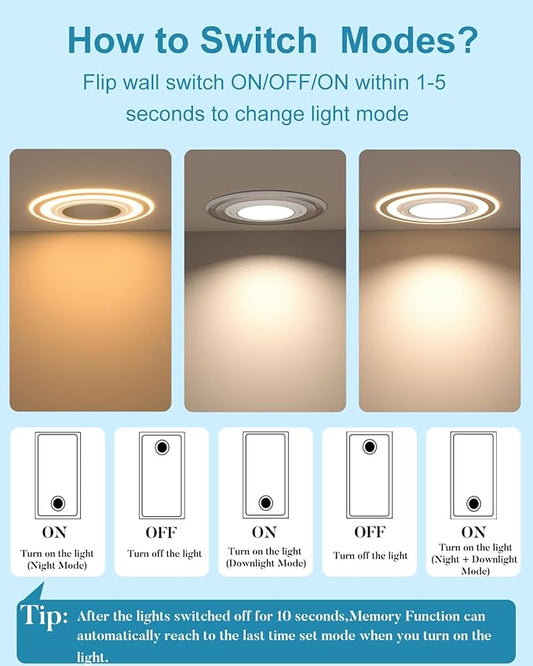 Lightdot 6" LED Recessed Lighting w/Night Light, Triac Dimmable, 12W 3000K/4000K/5000K Adjustable, Memory, CRI>90, Retrofit, Gray w/Clear Acrylic Trim - 6 Pack