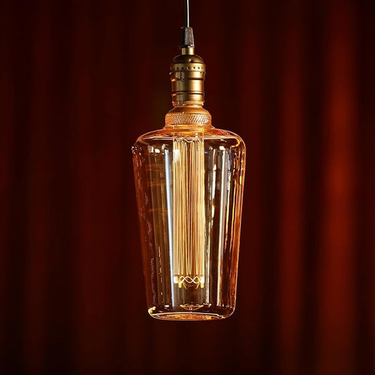 ESCENA Craftsmanship Series LED Decorative Light Bulb, Wine Bottle Style Vintage Edison Bulb Dimmable 3.5W, E26, Unique Virtual Filament Vintage Light Bulbs, Amber Glass, 2000K Soft Warm, UL Listed