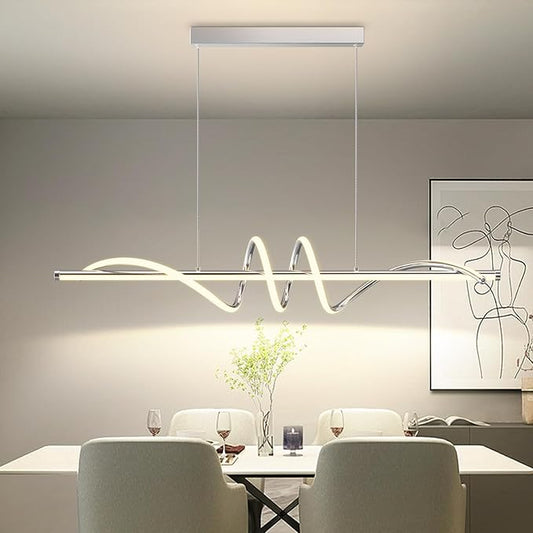 Modern LED Pendant Lights Kitchen Island,3000k-6000K Adjustable Color Dining Room Light Fixture,Dimmable with Remote Control Aluminum for Kitchen, Living, Dining,Bedroom(47in Chrome Silver