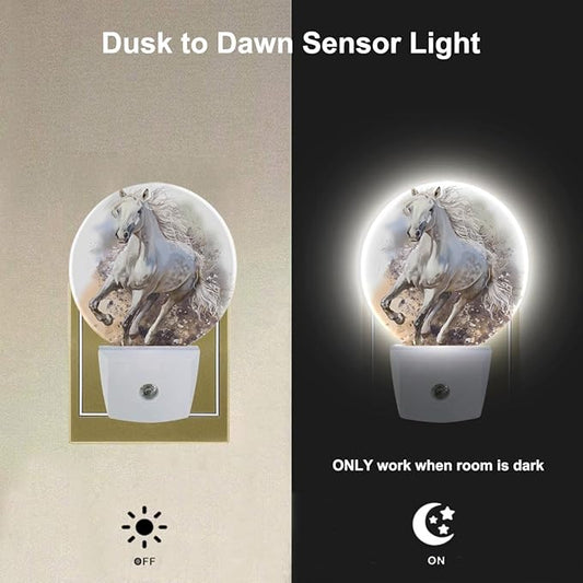 EKOBLA Running Horse Plug-in Night Light, Horse with Dramatic Sunset Sky LED Nightlight with Auto Sensor for Home Decor