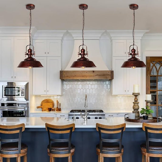 14" Copper Pendant Light, Farmhouse Industrial Vintage Hanging Light Fixture for Kitchen Island, Dining Room, Barn, Bar, Antique Red Bronze Finish