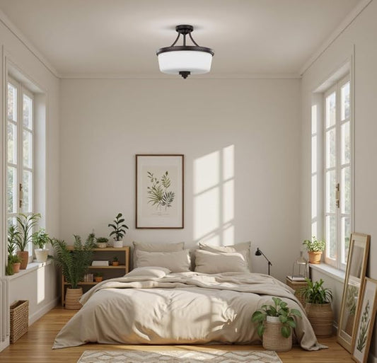 Canarm Jackson 3-Light Semi-Flush Mount, Oil Rubbed Bronze Ceiling Light with Opal Glass Shade, Transitional Lighting for Bedroom or Hallway