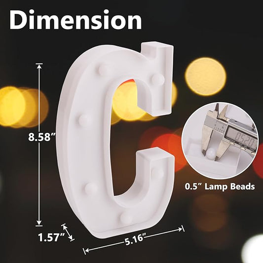 LED Marquee Sign Light Up Letters, Alphabet Light Up Letters Sign, Battery Powered LED Letter Lights for Night Light, Wedding, Birthday, Party, Christmas or Home Decor (Letter C)