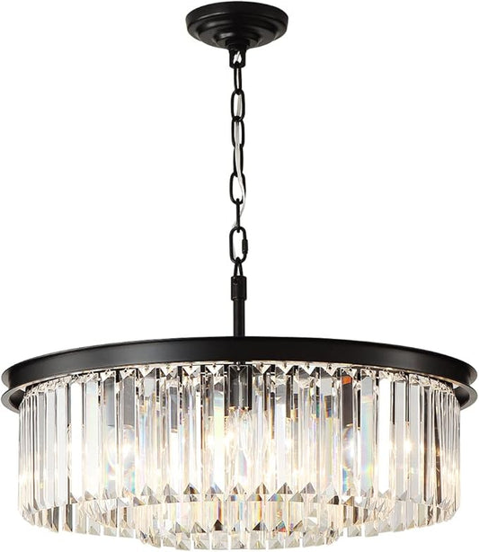 Black Crystal Chandelier Modern Luxury Chandelier Ceiling Lights Fixture for Dining Living Room Bedroom 9-Lights 3-Tier Raindrop Chandeliers Lighting (Black, Dia 24 Inch)