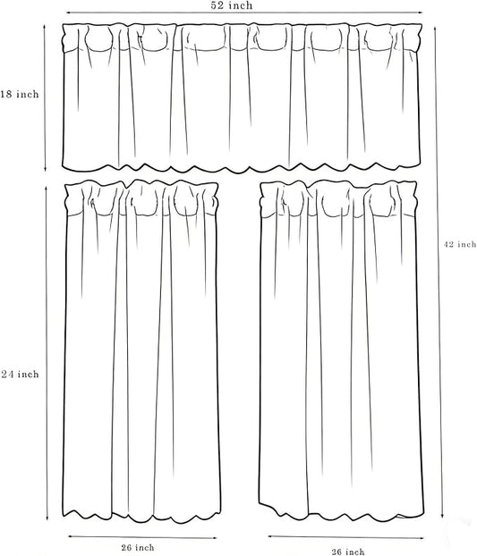 ALIGOGO Floral Lace Kitchen Curtains and Valances Set 3 Pc 24 inch Length Cottage Sheer Cafe Curtains with Valance Boho Country Farmhouse Decor for Office Laundry Bathroom RV,52" x 24" White