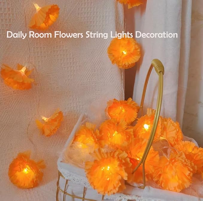 Marigold Garland Lights String for Day of The Dead Decorations 10ft 20 Led Artificial Marigold Flowers Light String Dia De Los Muertos Decoration Diwali Indian Wedding Party Halloween Decor