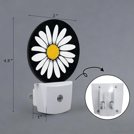 White Daisy Night Light Plug Into Wall Auto Led Sleep Round Lamp for Living Room Hallway Stairs
