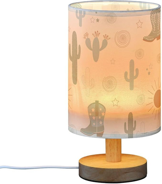Bedside Table Lamp Western Cowboy Boots Cactus Nightstand Lamp with Wood Desk Lamps for Bedroom Living Room Nursery Office Home Decor