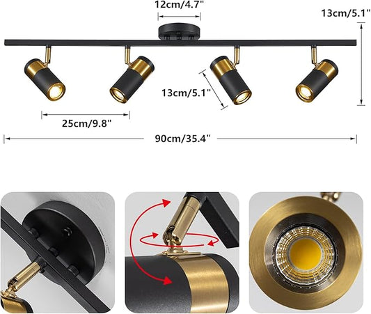 4 Lights Matte Black Track Lighting, Modern Flush Mount Ceiling Light, Modern Ceiling Spot Light for Bedroom Living Room Kitchen Island