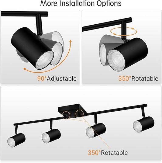 AUQUEE 4 Light Track Lighting Fixtures Ceiling, Matte Black Track Lights Ceiling with Flexibly Rotatable Light Heads, Modern LED Track Light kit for Kitchen/Hallway, GU10 Bulb Not Included