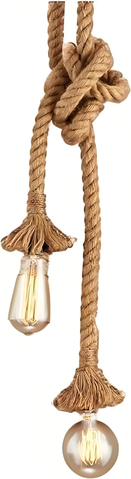 2 Head 1.5M Vintage Hemp Rope Light E26/E27 Base, Pendant Ceiling Light Lamp,Retro Style for Dining Hall Restaurant Bar Lighting(Bulb not Included)